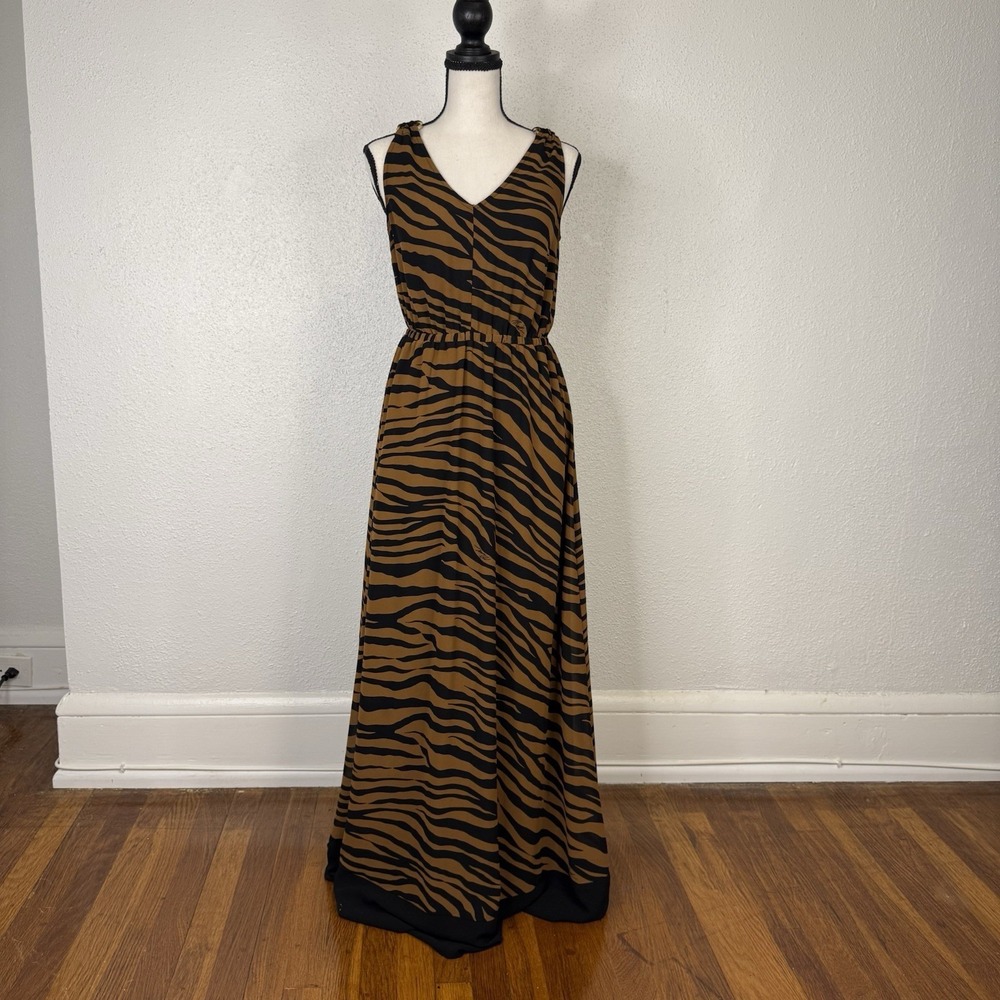 Michael Kors Women's Tiger Strip Summer Dress Size Xs Black Brown‎